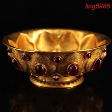 ancient China dynasty bronze glit Inlay gem tableware Tea cup Bowl Bowls statue