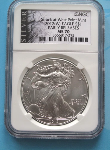 2012 (W) NGC MS70 SILVER EAGLE STRUCK AT WEST POINT EARLY RELEASES SILVER LABEL