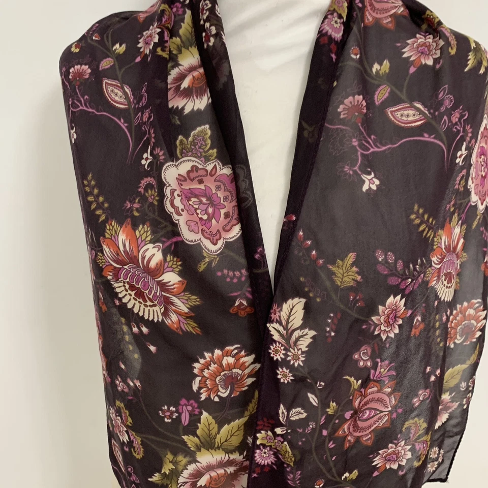 Bufanda Charter Club 100 % seda - 60"x11" negro estampado floral - elegante envoltura #A54 Foto 2 de 4