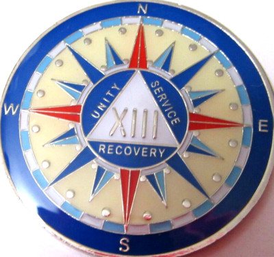 Alcoholics Anonymous medallion year 13 Compass AA Sober Chip token
