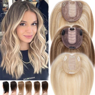 Dick Echthaar 100% Remy Topper Toupet Toupee Clip In Haarteile Perücke Loss Haar - Bild 1 von 4
