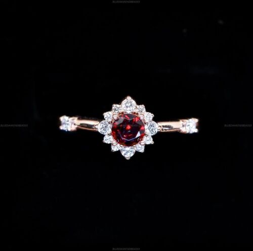 Engagement Band Gemstone Ring 14k Gold Hessonite Garnet Diamond Gemstone Jewelry - Picture 1 of 7