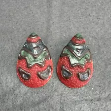 Red Green Blue Enamel Tear Drop Stud Earrings Retro Gold Tone Vintage Fashion