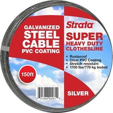 150 Feet Clothesline Outdoor Heavy Duty Galvanized Wire Steel Cable, Silv