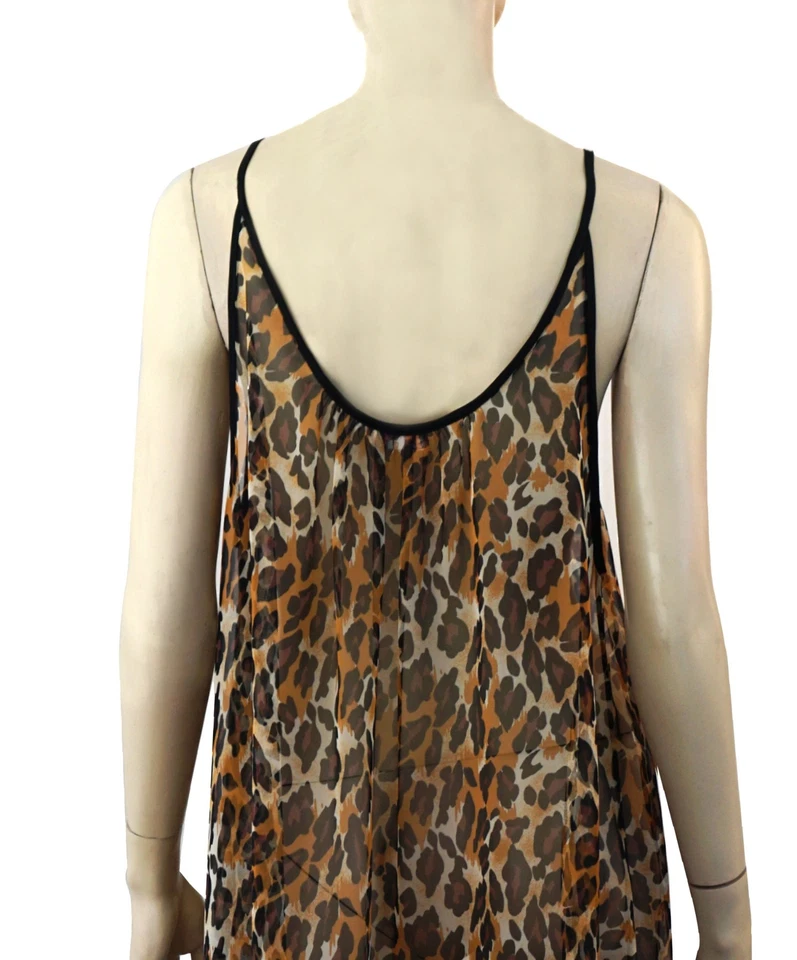 LISA NORMAN Talla M Vestido sin Mangas Estampado Animal Chifón Camisón Foto 3 de 4