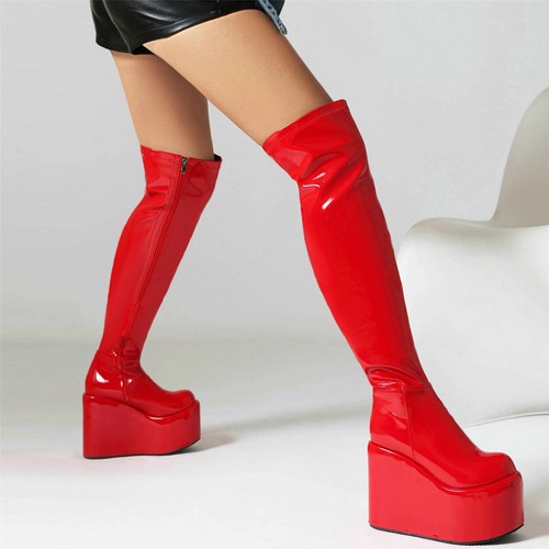 High Heel Platform Pumps Women Patent Leather Over the Knee Boots Creepers Zip - Picture 5 of 14