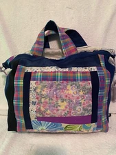 Reversible Knitting Crochet Yarn Tote Bag. Drawstring closure Inside Pocket