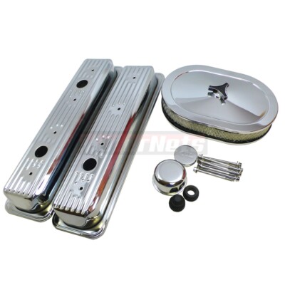 1987+ SBC Chevy Chrome Center Bolt Engine Dress Up Kit ValveCover 305 350 5.05.7