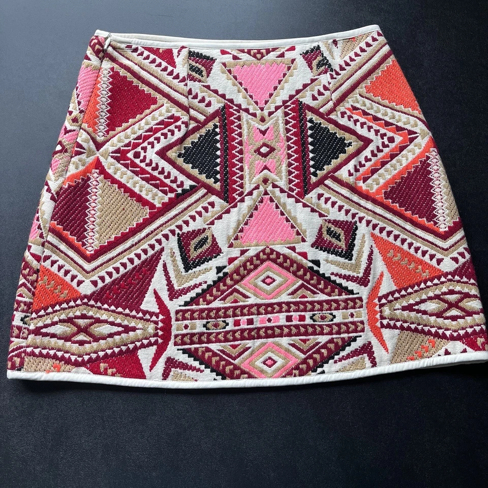 Minifalda Topshop para mujer talla 6 estampado azteca tribal cremallera geométrica Foto 2 de 4