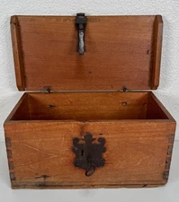 Antique Spanish Colonial Mexican Wood Table Chest Box Iron Lock Key 18th Century