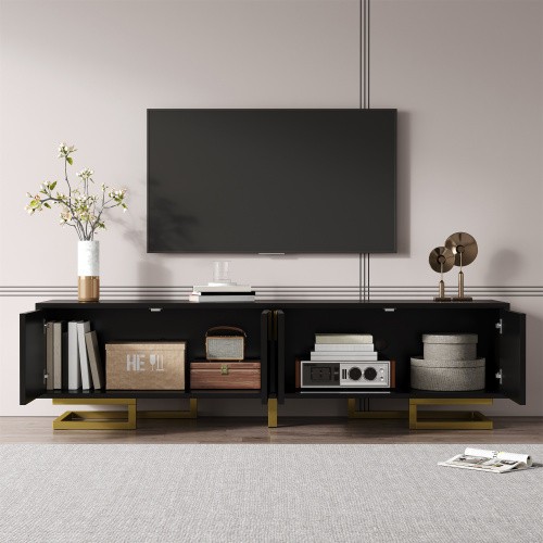 TV Kommode Schwarz mit Gold Beinen Lowboard Sideboard zum Verstauen modern