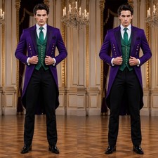 Purple Tailcoat Tuxedo Men's Suits 3 Pieces Wedding Suit Gothic Formal Evening