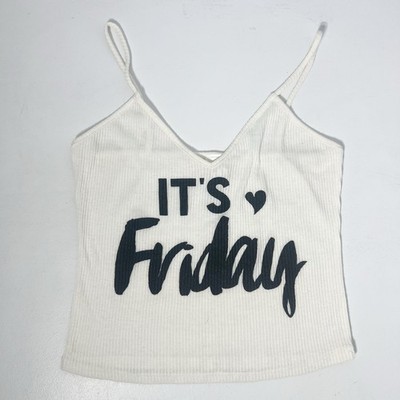 VTG Nella Fantasia Tank Top Womens M Off-White Its Friday Cable Knit Sparkle Y2K