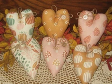 Fall Decor 6 Hearts Handmade Ornaments Bowl Fillers Dusty Rose Wreath Accents