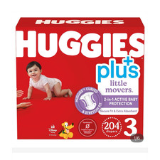 Huggies Plus Little Movers Size 3 Disposable Diapers, 204 Count