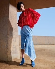 New BALENCIAGA Asymmetric Frayed Denim Skirt - Blue Size 36 1050