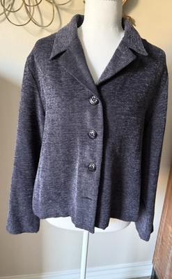 First Option Petite Womens Blazer Jacket Size PL Gray Textured Knit Button Front
