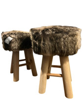 Noor Living 2er Set Hocker aus Holz und Kunstfell (grau-schwarz), Wohnen