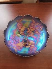 Super FENTON Electric Blue Carnival Glass Chrysanthemum Large Ice Cream Bowl