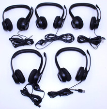 Lot of 5 Logitech H390 A-00146 Stereo On-Ear Corded USB Headsets Tested