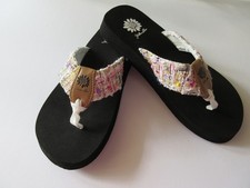 Women's Yellowbox Frisia Black With Multi Color Strap Wedge Heel Flip Flop New