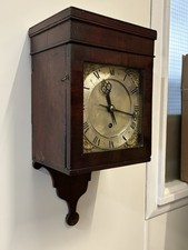 18th Century Mahogany Hooded Wall Clock, 6.5 Inch Dial.