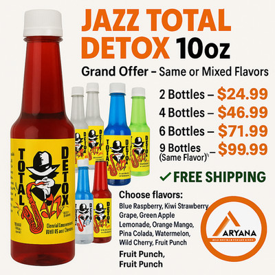 JAZZ Total Detox 10oz Drink – 2/4/6/9 Bottles, Same/Mixed Flavors