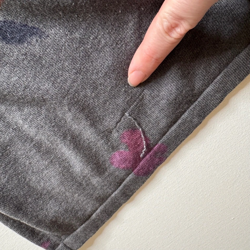 Cárdigan Floral Jill Talla Mediana Gris Frente Abierto Seda Algodón Capas Cachemira Foto 4 de 4