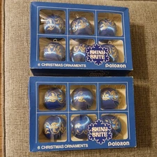 Two Sets Shiny Brite Vintage Blue Satin Glitter Christmas Ornaments