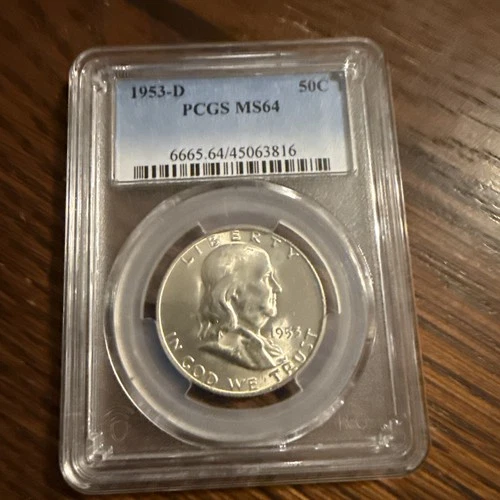 1953-D Silver Benjamin Franklin 1/2 (.50c) Coin Graded PCGS MS64