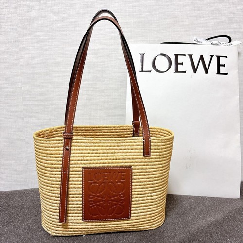 LOEWE Borsa Basket Piccola Borsa Cestino, Quadrata Tote Bag Rafia Marrone Naturale Donna - Foto 1 di 14