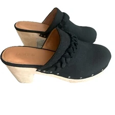 J Crew Women's Black Chunky Heel Mule Clogs Size 8 Retro Casual Wooden Heel