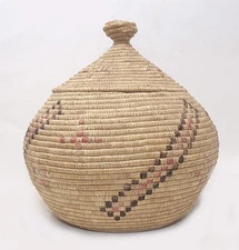 ANTIQUE YUPIK ALASKA COVERED & DECORATED BASKET - 6 5/8" DIA. - FINE COND.