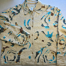 VTG Coldwater Creek Boho Art To Wear Applique Rayon Jacket L Cotton Mixed Media.
