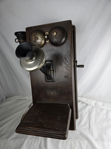 ANTIQUE Sears Roebuck Oak Hand-Crank Wall Telephone Pre-1940