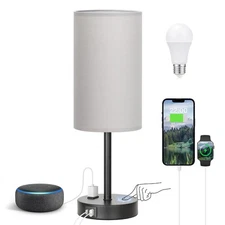 Touch Bedroom Lamp - Grey, 3-Way Dimmable, USB A + C Charging, AC Outlet, 17....