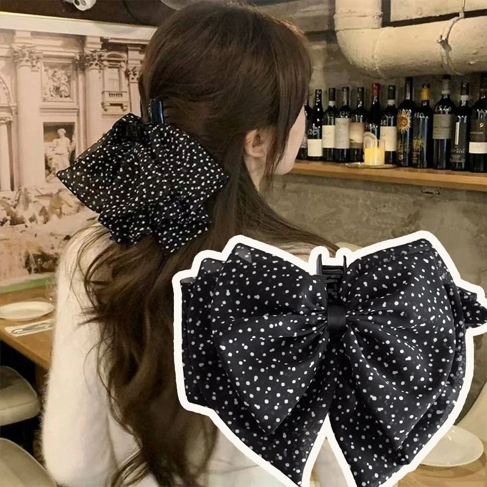 Hair Accessories Retro Polka Dot Bow Spring Hair Pin Clips