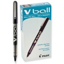 35112 Pilot VBall Stick Rolling Ball Pen, Black Ink, Fine 0.7mm, Pack of 12