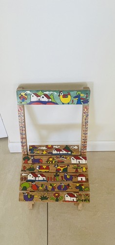 Folk Art Hand Painted Wooden Child's Folding Chair El Salvador Vintage - Picture 2 of 13
