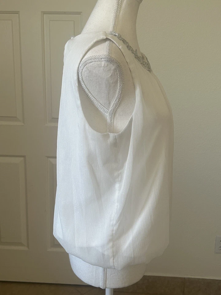 Iz Byer Womens Blouse Top Sleeveless Size Large White Jeweled Party - Image 3 of 4