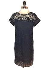 LOFT Size 10 Shift Dress Blue Lace Short Sleeve