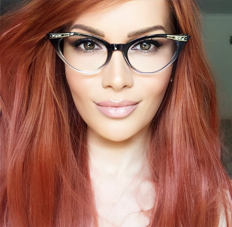 Vintage Style Cat Eye Gold Crystals Ombre Fashion PinUp Eyeglasses