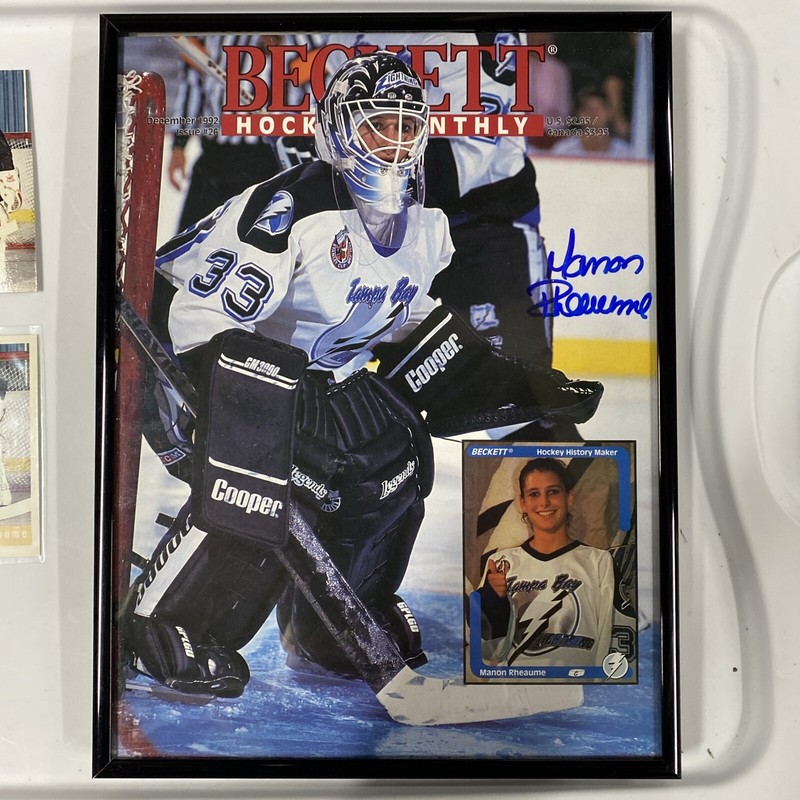 MANON RHEAUME SIGNED BECKETT HOCKEY MONTHLY PRICE GUIDE DEC 1992 RARE W/ 2 CARDS