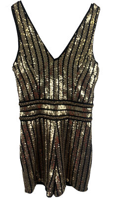 QUIZ PLAYSUIT BLACK GOLD Full Sequin Back Zip Sleeveless Short Leg  Stretchy UK