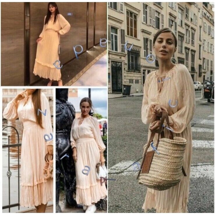 ZARA Peach Pink Maxi Pleated Voluminious Dress Size S thumbnail 4