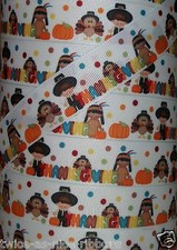 5 yards 7/8" HAPPY THANKSGIVING TURKEY PILGRIM PUMPKIN GROSGRAIN RIBBON