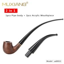 2 In 1 Wooden Churchwarden Tobacco Smoking Pipe with Replacement Stem Pipe Bits