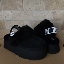 UGG FUNKETTE BLACK FLUFF SLIDE PLATFORM SLIPPER SANDALS SIZE US 9 WOMEN