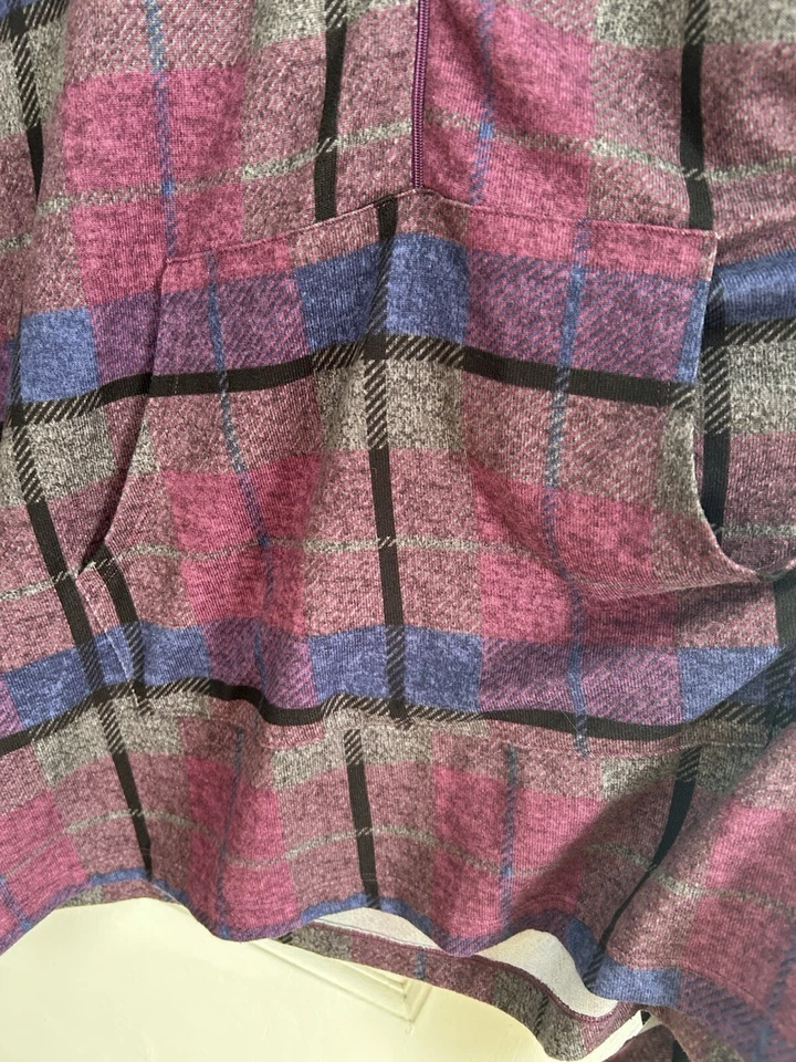 Poncho STAN HERMAN Púrpura Cuadros Súper Suave Lujo Tejido Media Cremallera Bolsillos - Más 1X Foto 4 de 4