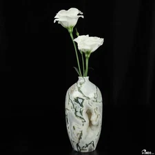 5.3" Green Moss Agate Hand Carved Crystal Vase Sculpture, Crystal Healing